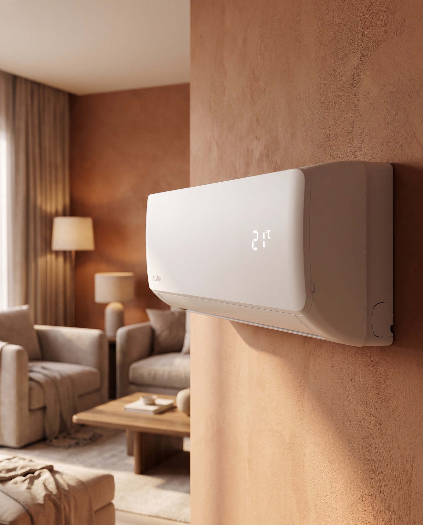 Dettaglio di un climatizzatore installato da SM Clima, display a 21 gradi