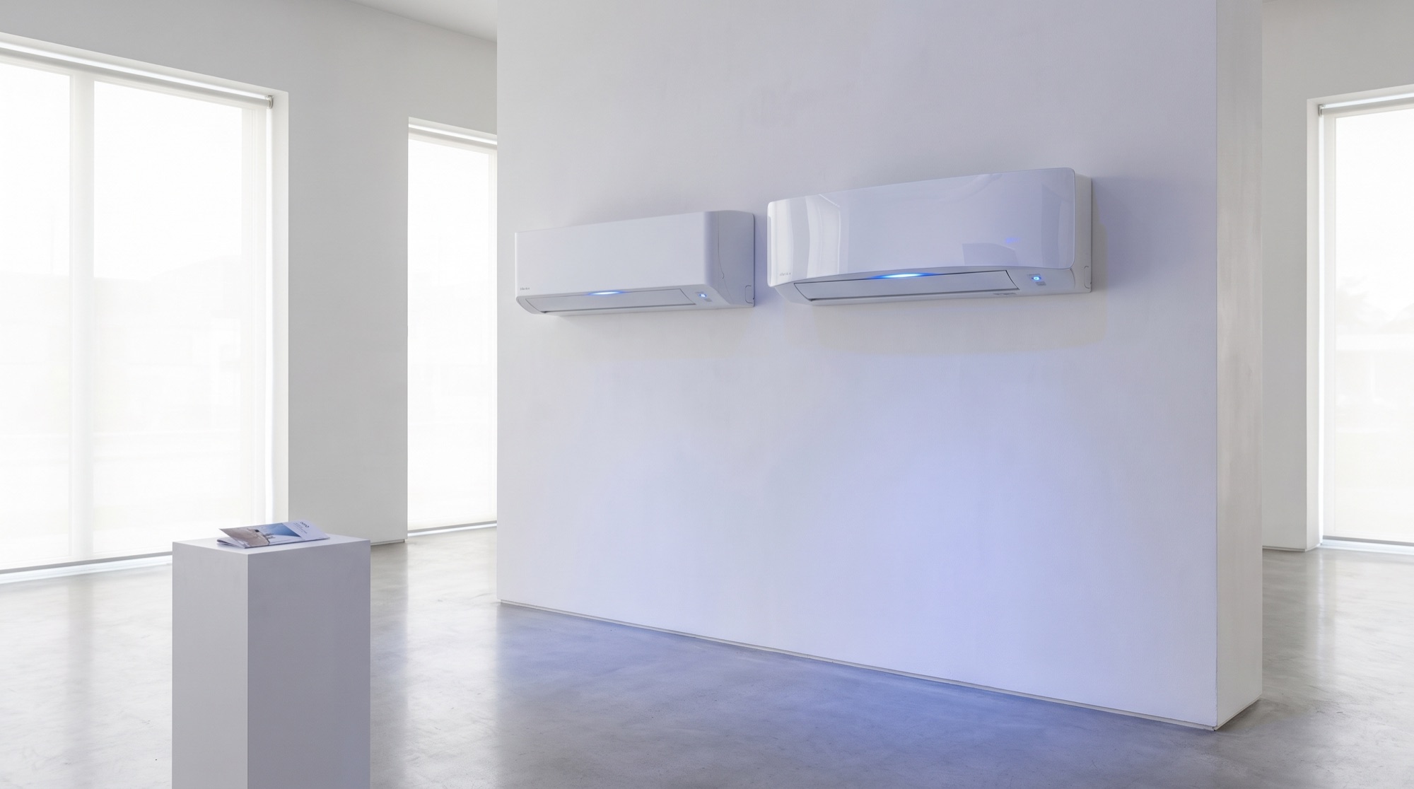Showroom con climatizzatori Daikin, Mitsubishi Electric, Samsung e LG — catalogo SM Clima